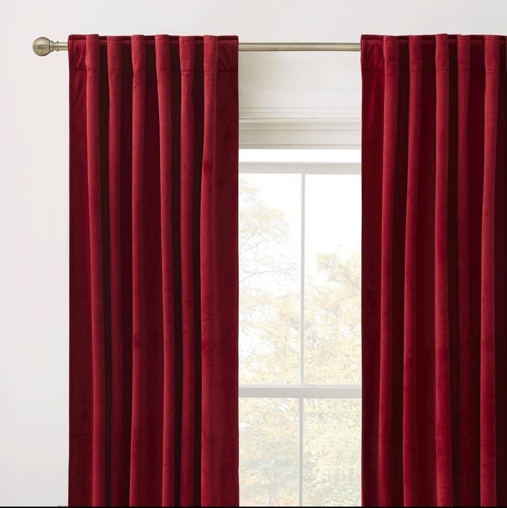 RYB Home Velvet Curtains for Bedroom - Ruby Red, W52 x L96 inches, 2 Panels